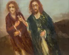 Andrzej Siemiński, CHRYSTUS Z UCZNIEM, olej, płótno naklejone na płytę