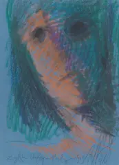 Alicja Wahl, Z CYKLU AUTOPORTRETY, 1983, pastel, papier jasnoniebieski