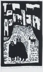 MIASTECZKO Z CYKLU “JUDAICA” by Jerzy Duda-Gracz, 1964, linoryt, papier, offered Jun 2024