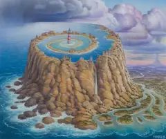 Jacek Yerka, DWIE WIEŻE, 2024, pastel, karton naklejony na tekturę