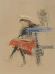 Witold Wojtkiewicz, ZADUMANA, 1907, kredka, akwarela, ołówek, papier