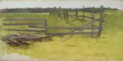PEJZAŻ Z ŻERDZIAMI by Roman Kochanowski, ok. 1890, olej, płótno, sold Jun 2024
