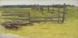 Roman Kochanowski, PEJZAŻ Z ŻERDZIAMI, ok. 1890, olej, płótno