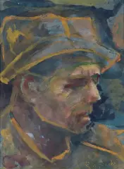 Gustaw Gwozdecki, PORTRET MĘŻCZYZNY, akwarela, gwasz, papier