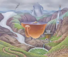 Jacek Yerka, GÓRALSKA HERBATKA, 2024, pastel, kredki, karton