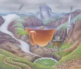 Jacek Yerka, GÓRALSKA HERBATKA, 2024, pastel, kredki, karton