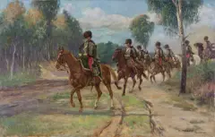 Kazimierz Pułaski, ODDZIAŁ HUZARÓW, olej, płótno