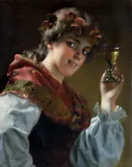 Joseph Lieck, DZIEWCZYNA W WIEŃCU Z WINOROŚLI, 1888, olej, płótno