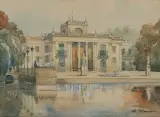 PAŁAC NA WODZIE by Władysław Chmieliński, akwarela, gwasz, ołówek, papier nakl. na tekturę, sold May 2024