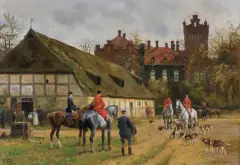 Georg Koch, WYJAZD NA POLOWANIE, olej, płótno