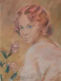 Stanisław Górski, KOBIETA Z RÓŻĄ, pastel, papier