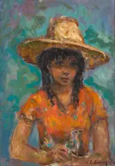 Katarzyna Librowicz, Portret dziewczyny w kapeluszu, 1984, olej, płyta