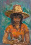 Katarzyna Librowicz, Portret dziewczyny w kapeluszu, 1984, olej, płyta