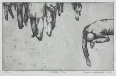 Andrzej Nowacki, UWAGA – CZŁOWIEK, 1968, akwaforta, papier kremowy