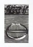 Emilia Nożko-Paprocka, NA STADION, 1975, linoryt, papier