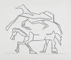 Jerzy Panek, GALOPUJĄCE KONIE II, 1970, drzeworyt, papier