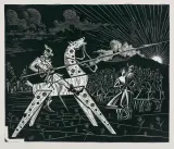 DON KICHOT WYDRWIONY by Stefan Rassalski, 1956, linoryt, papier, offered May 2024