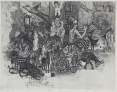 Piotr Zajęcki, PARADA CYRKOWCÓW, 1986, akwaforta, papier