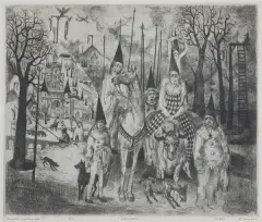 Piotr Zajęcki, PARADA CYRKOWCÓW II, 1987, akwaforta, sucha igła, papier