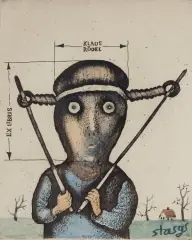 EKSLIBRIS KLAUSA RÖDELA by Stasys Eidrigevičius, 1976, akwaforta kolorowana, sucha igła, akwarela, gwasz, sold Apr 2024