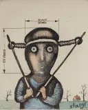 Stasys Eidrigevičius, EKSLIBRIS KLAUSA RÖDELA, 1976, akwaforta kolorowana, sucha igła, akwarela, gwasz
