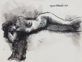 Zbigniew Makowski, AKT LEŻĄCY, 1977, tusz pióro, pędzel, papier
