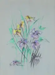 Bożena Wahl, IRYSY W WAZONIE, 1985, pastel, papier
