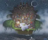 Jacek Yerka, PODRÓŻE BIBLIOFILA, 2024, pastel, papier naklejony na tekturę