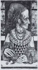 Piotr Zajęcki, PORTRET ARLEKINA, 1985, akwaforta, sucha igła, papier