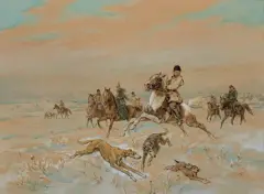 Juliusz Kossak, POLOWANIE Z CHARTAMI, 1892, akwarela, gwasz, papier
