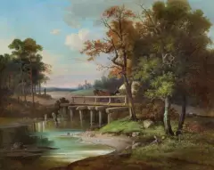 Franciszek Ruśkiewicz, PRZEPRAWA PRZEZ RZEKĘ, 1863, olej, płótno