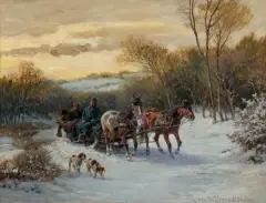 Fritz van der Venne, WYJAZD NA POLOWANIE, olej, deska