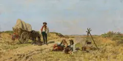 Franz Streitt, W DRODZE PRZEZ PUSZTĘ, olej, deska mahoniowa