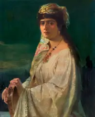 Rudolf Hausleithner, ODALISKA Z TAMBURYNEM, olej, płótno