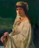 Rudolf Hausleithner, ODALISKA Z TAMBURYNEM, olej, płótno