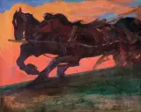 Witold Wojtkiewicz, PĘDZĄCE KONIE, ok. 1907, olej, tektura naklejona na tekturę