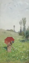 Roman Kochanowski, ZBIERAJĄCA KWIATY, 1892, technika mieszana, papier