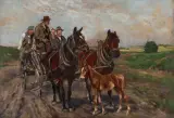 Zygmunt Józefczyk, POWRÓT Z TARGU, 1919, olej, tektura naklejona na sklejkę