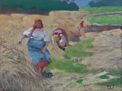 Włodzimierz Tetmajer, ŻNIWO W BRONOWICACH, olej, tektura