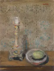 Jankel Adler, MARTWA NATURA ZE ŚWIECZNIKIEM, 1930, technika mieszana, karton