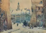 WIDOK NA RYNEK STAREGO MIASTA by Władysław Chmieliński, przed 1939, akwarela, gwasz, ołówek, papier nakl. na tekturę, sold Mar 2024