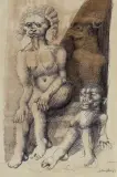 Jan Lebensztejn, NA SCHODACH, 1966, tusz pióro, akwarela, papier kremowy