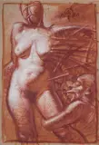 KOMPOZYCJA by Franciszek Starowieyski, 1989, sangwina pędzel, gwasz, papier żeberkowy, płótno, sold Mar 2024