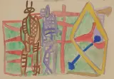 Marek Włodarski, DWIE POSTACIE Z ROMBEM, ok. 1948, akwarela, ołówek, papier