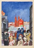 Stanisław Frenkiel, NOWY ROK W MADRYCIE, 1983, gwasz, olej, papier naklejony na tekturę