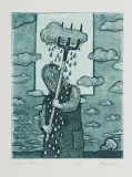 Stasys Eidrigevičius, NOWA WIEŚ - 35, POCZ. LAT 80. XX W., akwaforta, akwatinta, papier