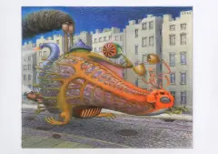 Jacek Yerka, POŁĄCZENIE ALARMOWE, 2023-24, kredki, ołówek, karton