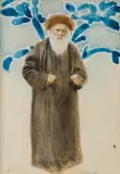 Stanisław Dębicki, ŻYD W LISIURCE, akwarela, gwasz, ołówek, guma arabska, tektura