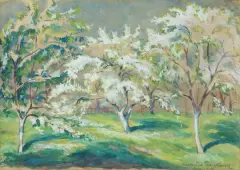 KWITNĄCE DRZEWA by Mieczysław Filipkiewicz, 1918, gwasz, akwarela, ołówek, papier nakl. na tekturę, offered Dec 2023
