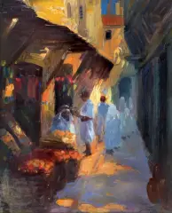 Adolf Behrman, SCENA ORIENTALNA, olej, sklejka